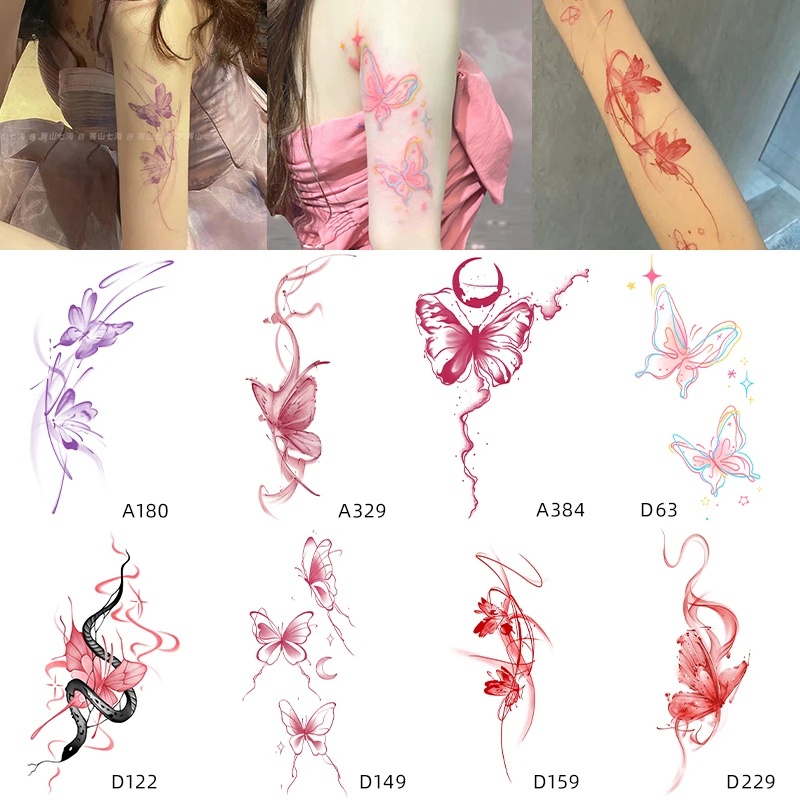 蝴蝶彩色纹身贴花臂半永久锁骨大腿防水持久贴纸遮盖疤痕仿真刺青