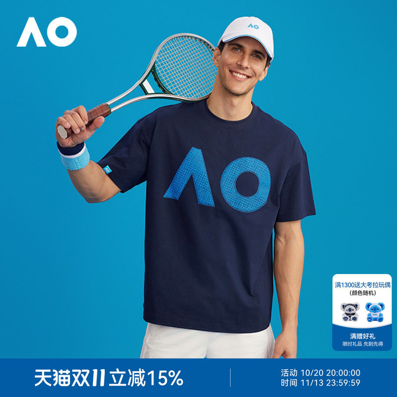 AO澳网运动印花T恤宽松26年夏季男女情侣款短袖训练网球服上衣t恤