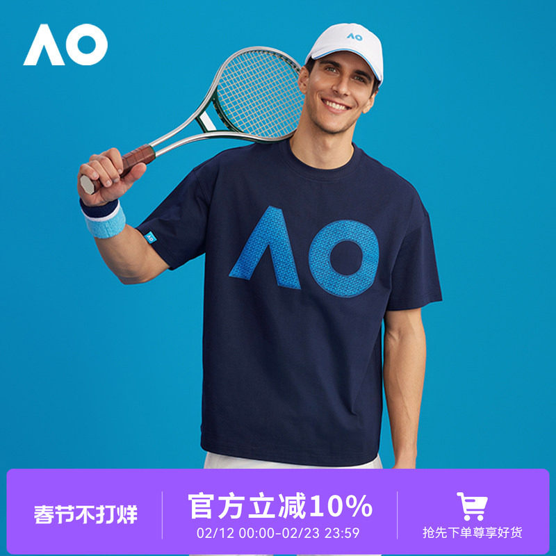 AO澳网运动印花T恤宽松2025夏男女情侣款短袖运动网球服上衣t恤