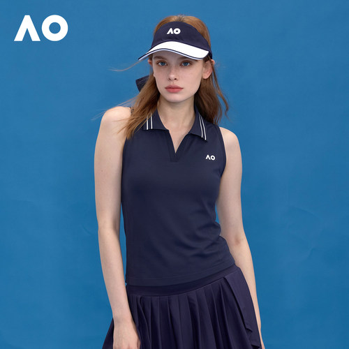 AO澳网女款秋装V形翻领网球服