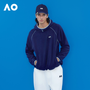 AO澳网秋冬新款云感摇粒绒运动连帽外套卫衣上衣百搭网球训练服男