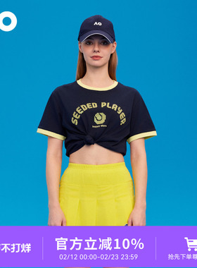 AO澳网运动T恤复古撞色时尚落肩舒适挺括复古撞色绣花短袖t恤女