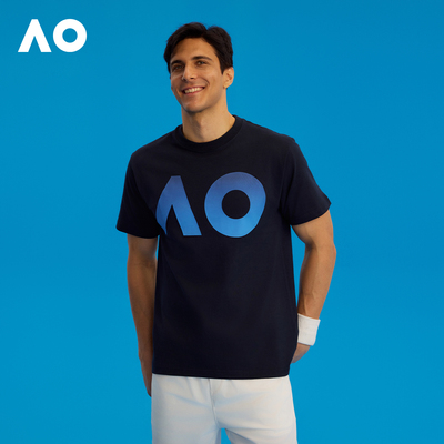 AO澳网宽松舒适运动时尚百搭透气圆领渐变字母短袖T恤男女同款夏