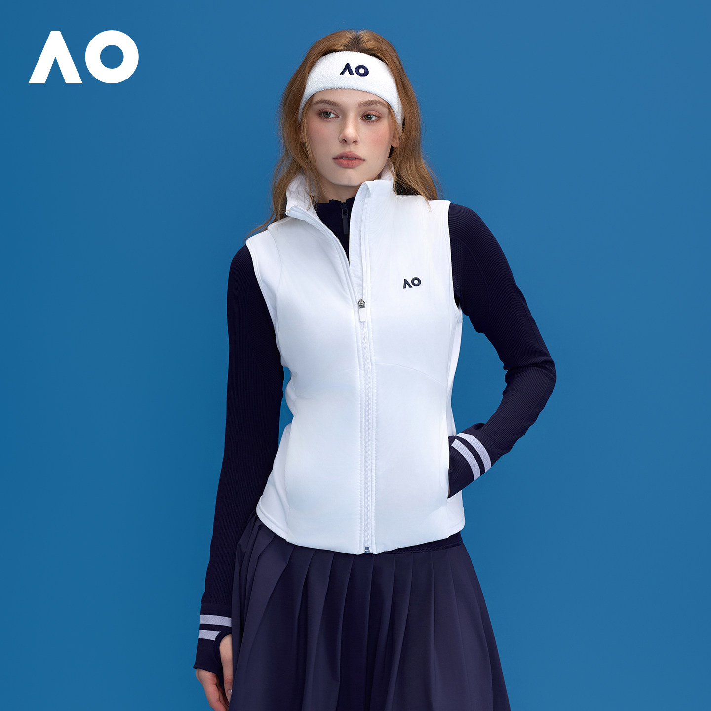 AO澳网25年秋冬新款拼接网球运动修身保暖短款马甲女上衣户外背心