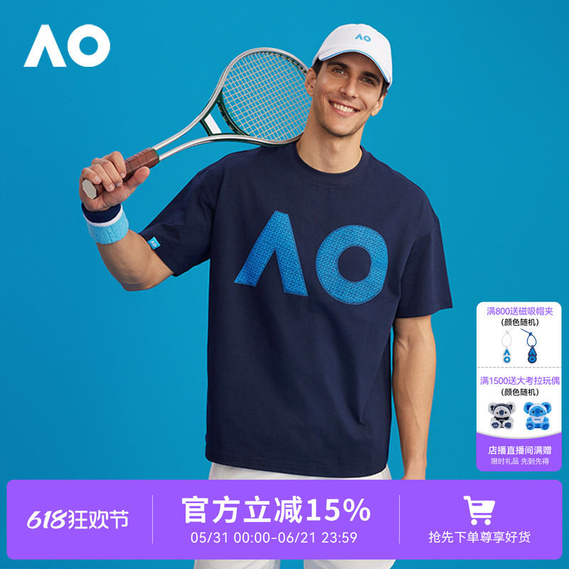 AO澳网运动印花T恤情侣款短袖