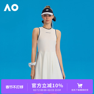 AO澳网2025夏季网球裙女无袖连衣裙运动网球裙网球百褶裙女夏