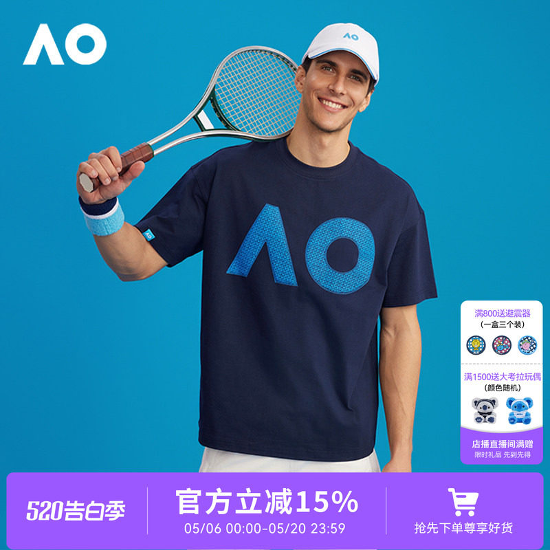 AO澳网运动印花T恤宽松2025夏男女情侣款短袖运动网球服上衣t恤