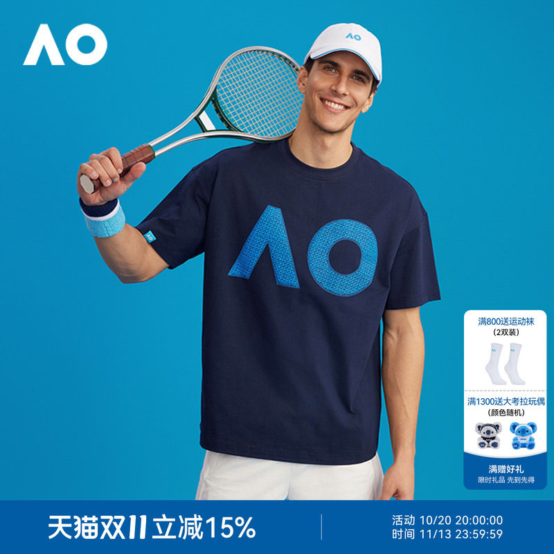 AO澳网运动印花T恤宽松26年夏季男女情侣款短袖训练网球服上衣t恤