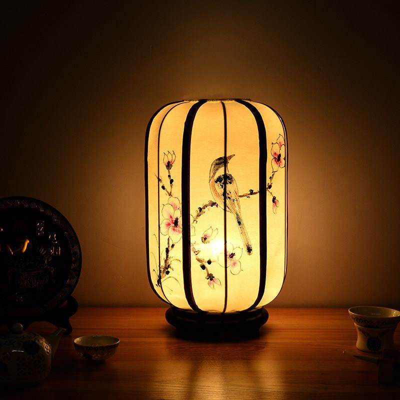 新中式复古手绘布艺台灯灯笼卧室床头茶桌氛围古风摄影摆件装饰灯