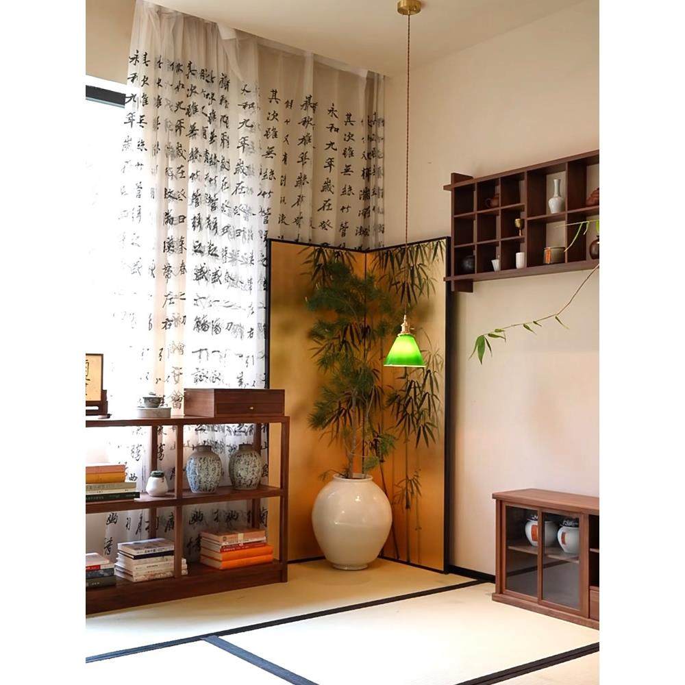 杰明手绘漆画竹制中国金箔屏风客厅茶室古筝背景婚纱摄影屏风定制