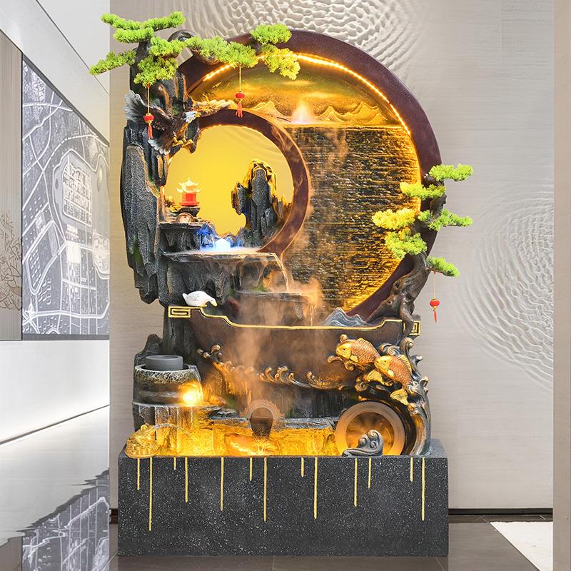 中式假山循环流水招财风水轮水幕墙屏风隔断装饰水景喷泉落地摆件