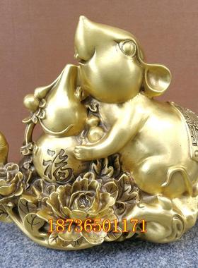 纯铜老鼠摆件生肖鼠葫芦鼠钱家居装饰办公室工艺礼品旺财黄金袋鼠