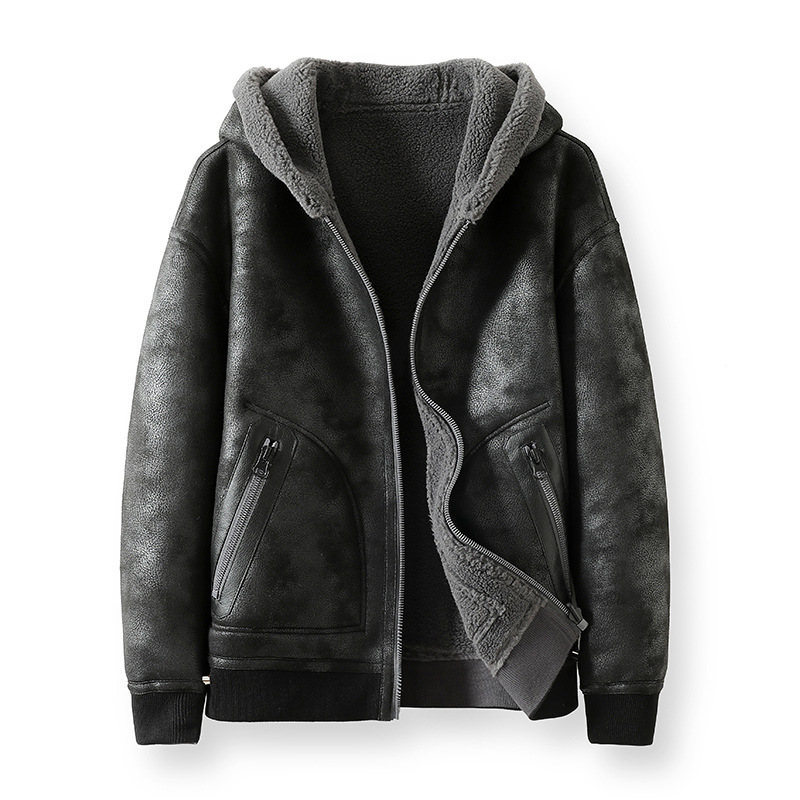 2025秋季新款连帽双面穿机车服外套加绒夹克冬季时尚潮流男装皮草