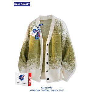 ABOUT美式 外套衫 复古毛衣男款 潮牌宽松慵懒风针织开衫 春秋季 NASA
