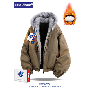 秋冬情侣加绒加厚保暖棉衣外套 座山雕连帽棉服男款 NASA ABOUT美式