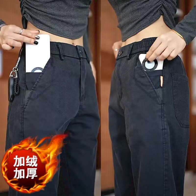 外贸潮宽松新款秋冬运动裤跨境加绒加厚西裤休闲裤子男直筒阔腿裤