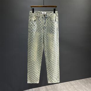 欧美高街裤子ins潮牌提花满印设计感牛仔裤男宽松阔腿裤潮供应