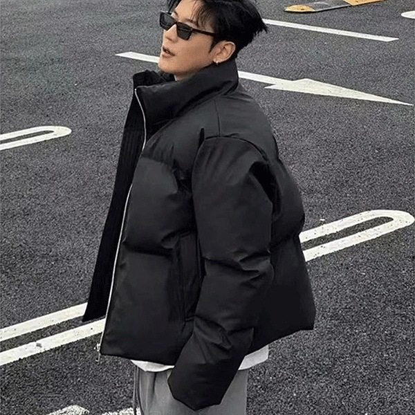 黑色短款正肩棉服男款冬季高级感痞帅bomber廓形外套加厚保暖棉衣