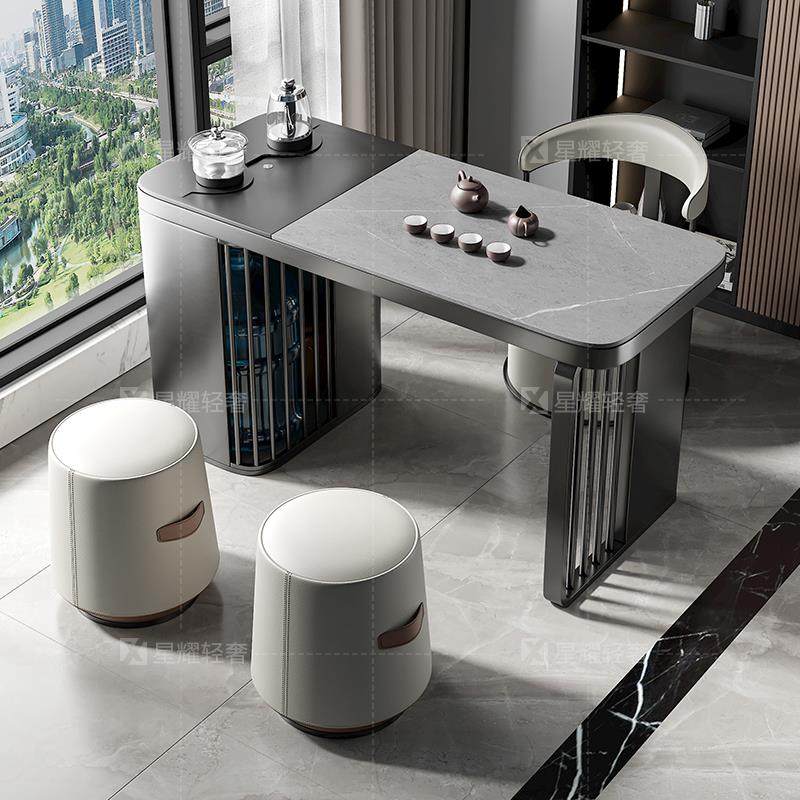 I1简约轻奢茶桌椅组合办公喝茶两用小型阳台岩板茶桌台泡茶喝茶桌