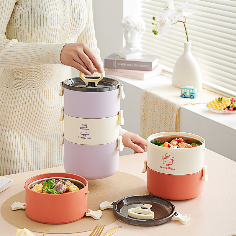 供应201不锈钢饭盒多层圆形保温便当盒双层上班族学生餐盒
