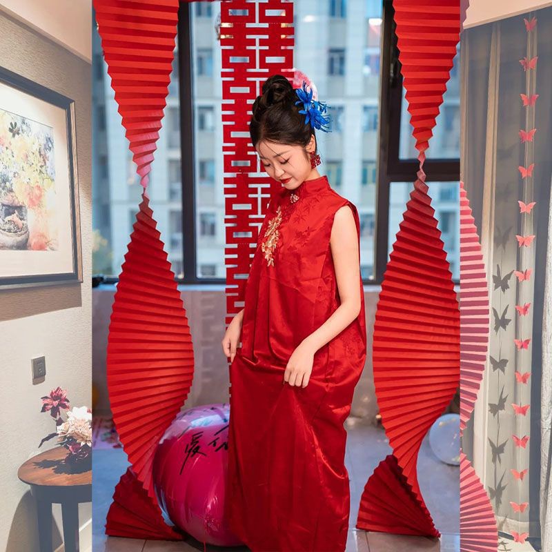 婚房布置褶皱纸喜字落地装饰客厅背景墙装饰喜字拉花套装婚庆用品