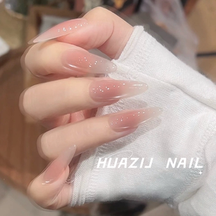 流行高级 手工穿戴甲显白纯欲猫眼渐变腮红光疗美甲四季 月牙