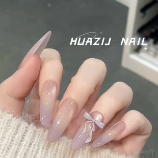 【香芋奶冻】纯手工穿戴甲丁香浅粉浅紫渐变少女感手捏蝴蝶结