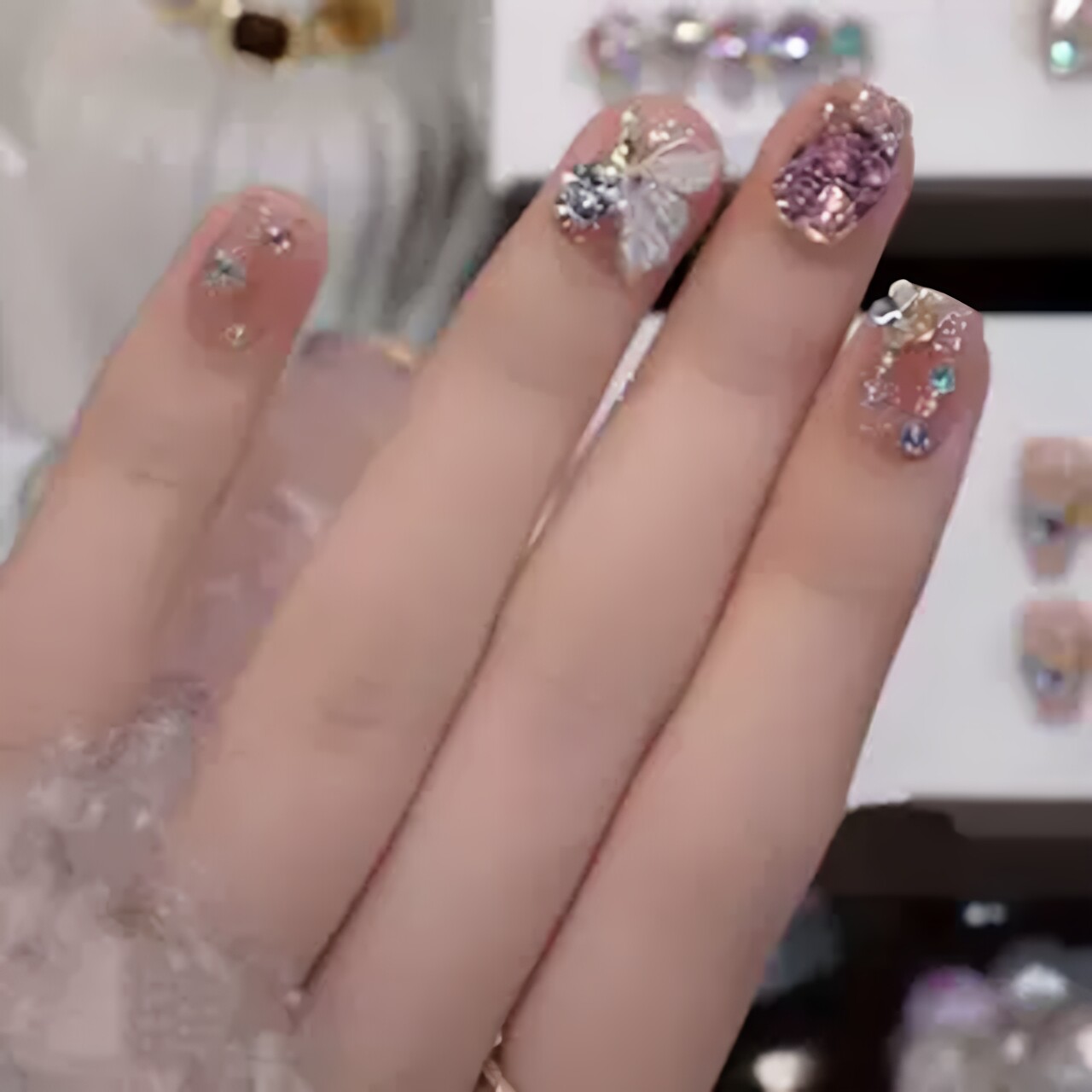 【来财蝴蝶】新款手工穿戴爆闪蝴蝶甲锆石钻显白美甲送工具包10片