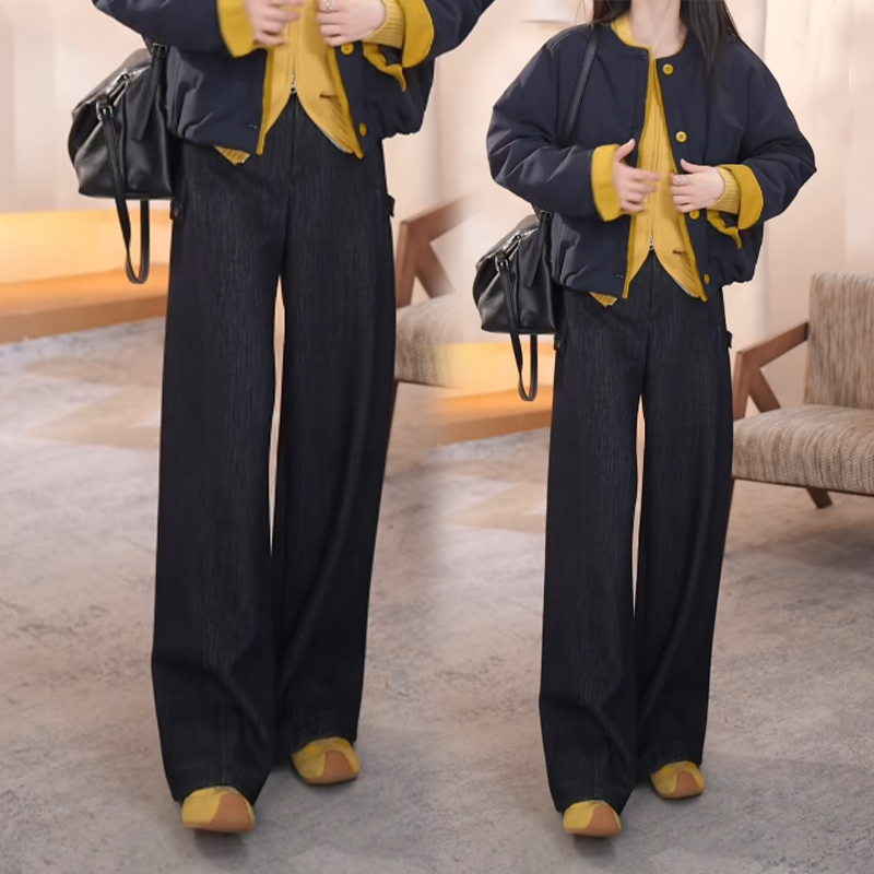 加厚仿牛仔醋酸羊毛香蕉裤女新款