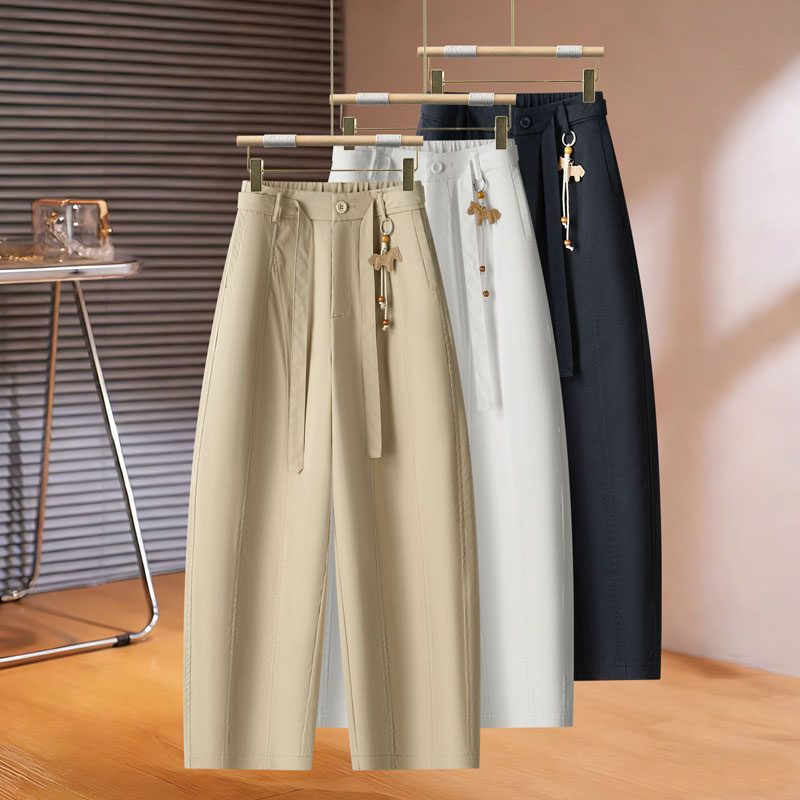 时髦松紧腰弯刀阔腿裤春款女2026新款垂感宽松显瘦小个子百搭裤子