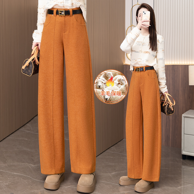 高端绵羊毛加厚阔腿裤女2025新款冬季高腰宽松梨形身材显瘦弯刀裤,女装/女士精品,大码裤装,淘宝优惠券,粉丝福利购,淘宝优惠卷
