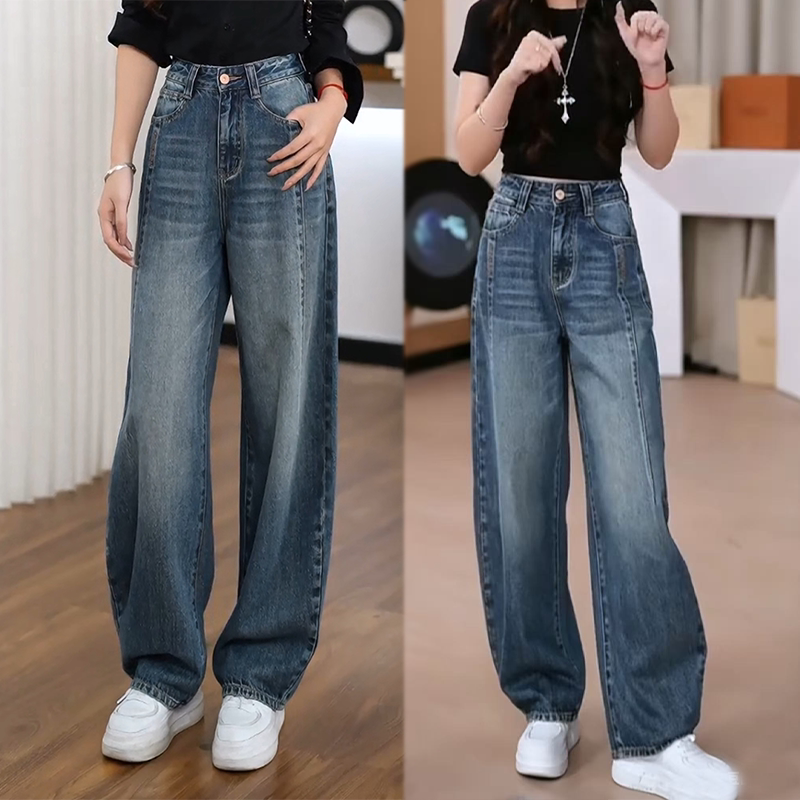 今年流行爆款弯刀牛仔裤女2026新款春秋高腰显瘦刺绣潮流阔腿裤