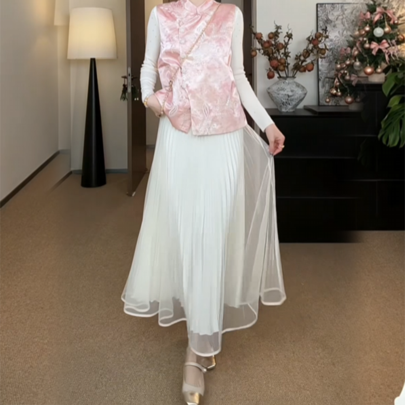 春日出游白色纱裙半身裙女2026春夏气质超仙垂感网纱长裙大摆裙