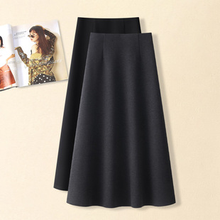 时尚羊毛呢半身裙女2025新款秋冬季松紧高腰垂感a字裙配大衣伞裙