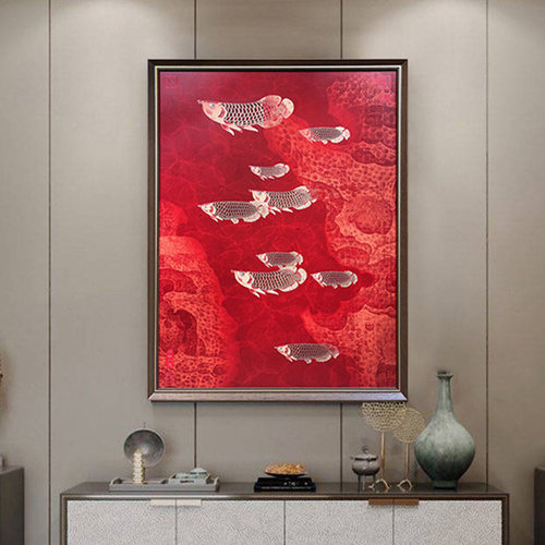 【铜板画九鱼图】玄关装饰浮雕画