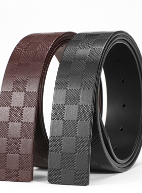 格纹皮带男士真皮无扣头不带头h腰带平滑扣带身头层牛皮裤带3.8cm