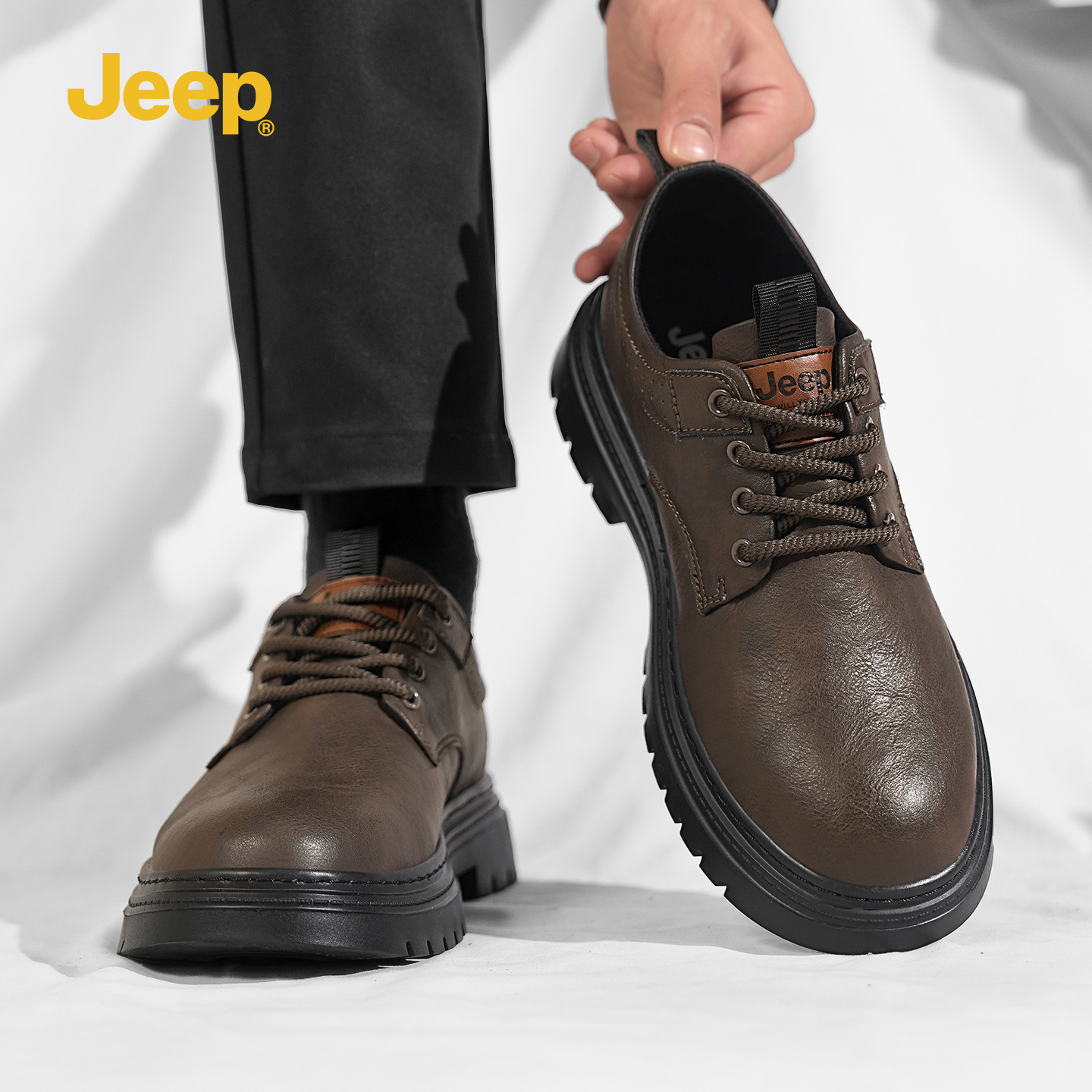 JEEP吉普休闲复古英伦厚底皮鞋男