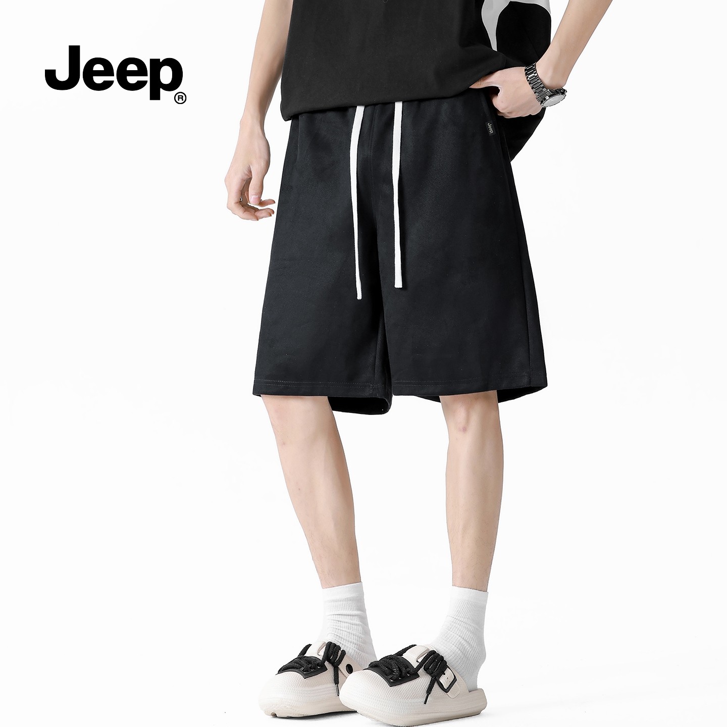 JEEP吉普日系休闲纯棉短裤夏季男2026松紧腰运动五分沙滩裤休闲裤,男装,短裤,淘宝优惠券,粉丝福利购,淘宝优惠卷
