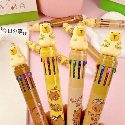 卡通水豚十色圆珠笔创意学生文具一笔多色可爱按压式10色笔按动笔