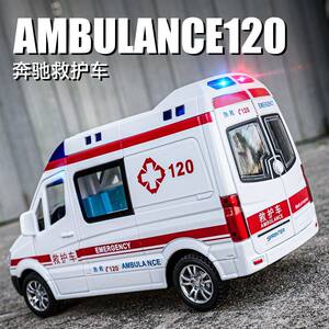 【车致1/32】奔弛救护车仿真合金警车公安车模型玩具车儿童金属车