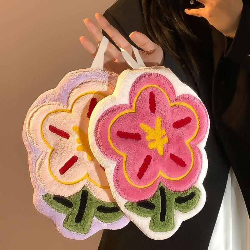 花朵擦手巾挂式吸水加厚珊瑚绒毛巾厨房卫生间擦手帕速干抹毛巾