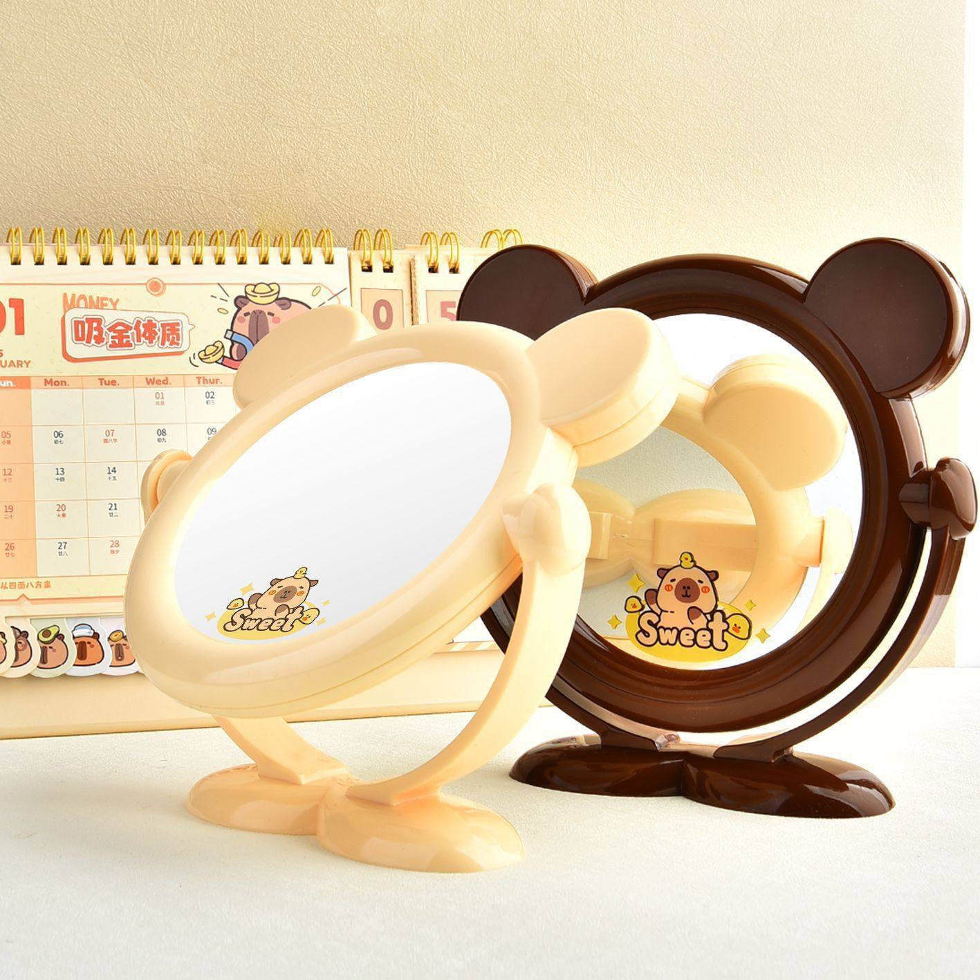 卡通双面镜可旋转卡皮巴拉美妆补妆学生公主镜台式桌面化妆镜,家庭/个人清洁工具,随身化妆镜,淘宝优惠券,粉丝福利购,淘宝优惠卷