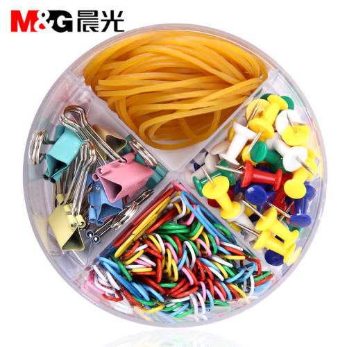 99360公组合套装4格文具用品回形针长尾夹橡皮筋图钉盒装