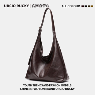 URCIO RUCKY复古大容量托特包包女2026新软皮通勤上课单肩斜跨包
