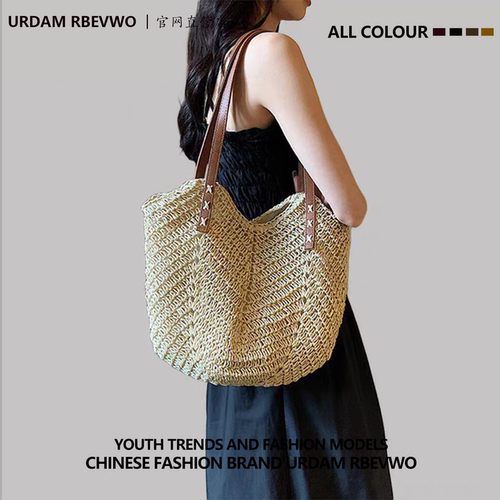 URDAM RBEVWO品牌包包女日本编织草编大容量2026新款度假单肩包女