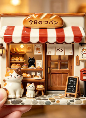 猫咪面包店树脂浮雕磁吸冰箱贴