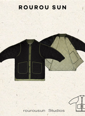 28051秋冬新款韩版休闲百搭菱格撞色圆领长袖棉衣外套女