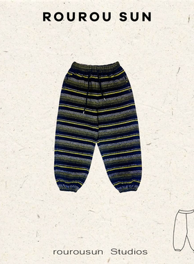 29978冬款女装复古休闲条纹撞色松紧腰百搭束脚长裤