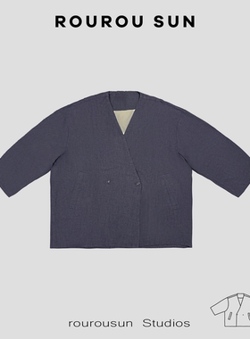 25278新款百搭V领宽松撞色休闲慵懒长袖外套女装