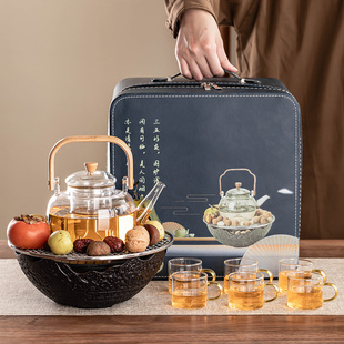 电陶炉套K装 围炉煮茶器具全套冬天户外便携式 煮茶炉玻璃茶壶礼盒